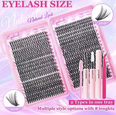 Cluster Eyelashes Black Full Volume Natural Look Multiple Styles 200PCS