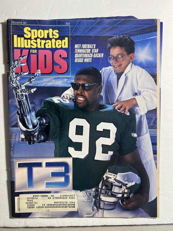 1991 Sports Illustrated Kids Reggie White w/Ty Cobb & Bill Russell Card Sheet