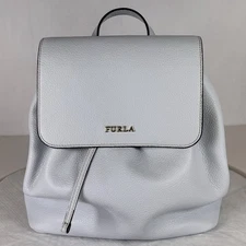 Furla Medium Backpack Baby Blue Pebbled Leather Bucket style Adjustable straps