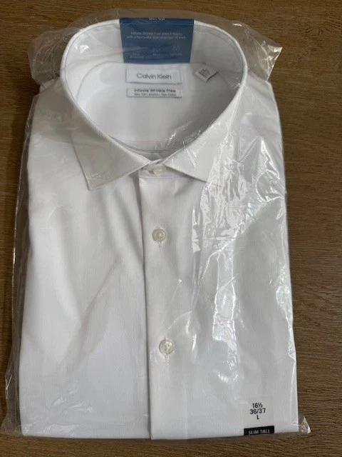 NEW Calvin Klein Slim Fit Non-Iron Men's Dress Shirt White (Tall & Sleeve 36/37) - Image 2 of 4