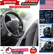 Elantrip Leather Large Steering Wheel Cover 15 12 - 16 Inch Black And Gray
