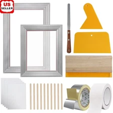 Silk Screen Printing Frame Kit 2 Pieces 110 Mesh W/ Tapes Scrapers Films New