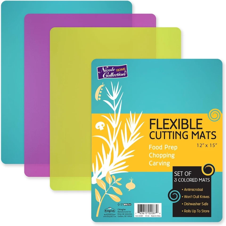 Набор из 3 гибких ковриков для резки без бисфенола — кухонные доски с цветовой кодировкой 12 x 15 дюймов - Изображение 3 из 4