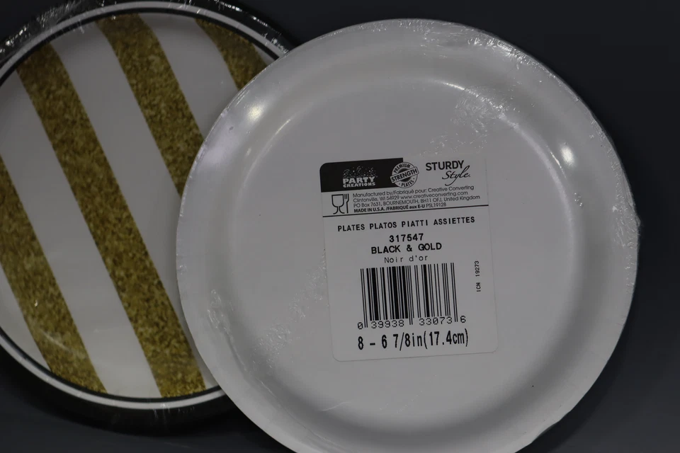 Black and Gold Round Paper Dessert Plates 8 Count, (Pack of 3 24 Count) - Image 3 of 4