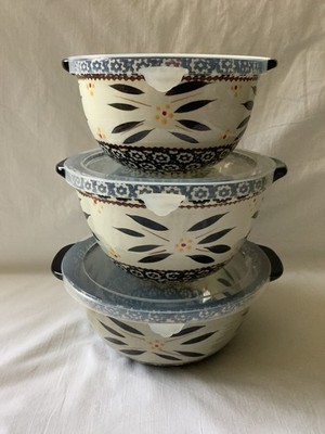 Temptations Old World Black 3 Bowl Set W/Handles & Lids 1qt~ 1.5qt~ 1.5qt