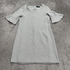Tahari Bell Sleeve Textured Shift Dress Womens Medium Gray Knee Length Classic