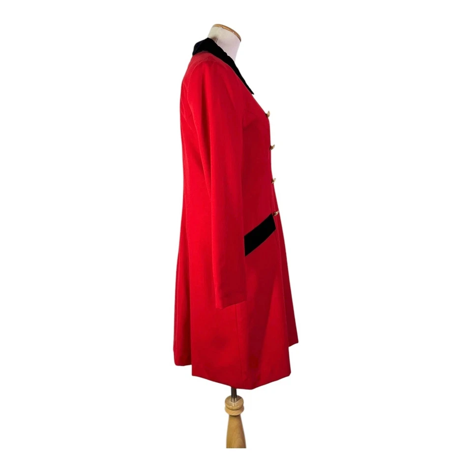 Vintage 90s F.L. Malik Size 8 Red Dress Black Velvet Collar Old Money Holiday - Image 4 of 4