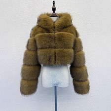 S-6XL Autumn Winter New Short Hooded Faux Fur Coat with Fox Fur Women's Overcoat