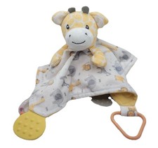 Giraffe Snuggle Teether Rattle 12 Security Blanket Lovey Baby Kiss Yellow White
