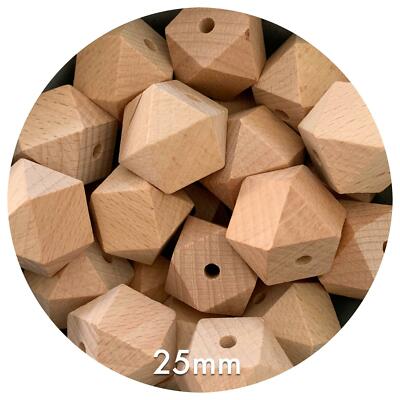 5 Beech wood 25mm hexagon beads natural timber sensory DIY pram garland polygon