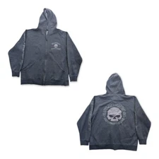 Harley Davidson Sweater Jacket Men's XL Long Sleeve Zip Gray Embroidered EUC