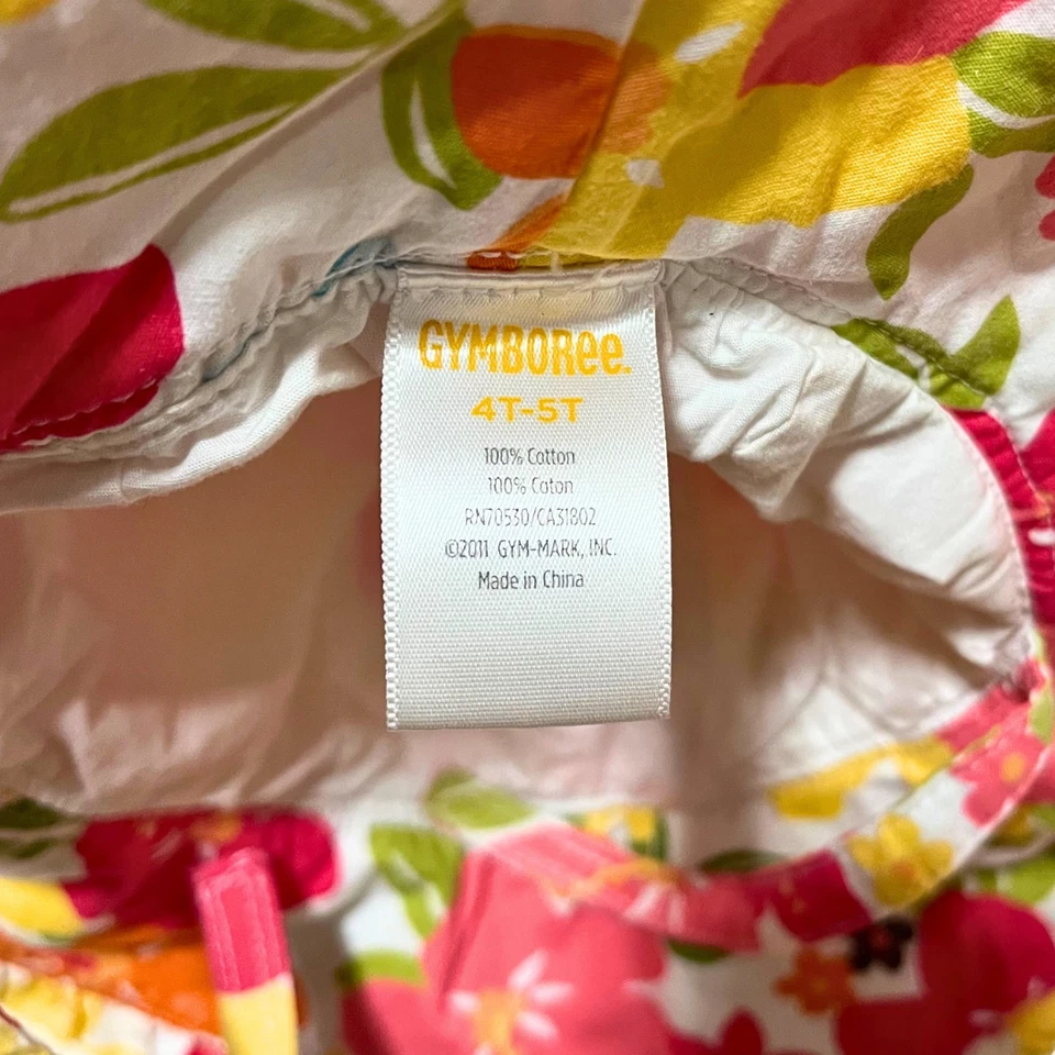 Chapéu de sol tropical infantil Gymboree 4T-5T floral hibisco colorido praia aba larga - Imagem 4 de 4