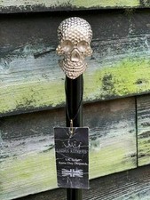 ANTIQUE STYLE SILVER BRASS GOTHIC SKULL HANDLE VINTAGE WALKING STICK WOODEN CANE