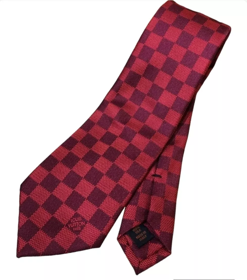 LOUIS VUITTON tie LV Silk 100% Authentic LV tie , red burgundy LV  Necktie(8cm)