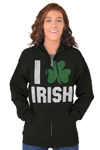 St Patrick's Day I Heart Love Irish Clover Sweatshirt Zip Up Hoodie Men Women - Bild 3 von 11