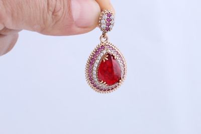 925 Sterling Silber Türkische Handarbeit Schmuck Tropfen Rubin Topas Anhänger