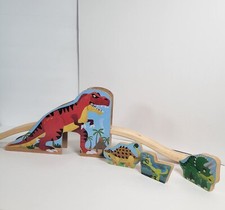 6pc - T-Rex Dinosaur Tunnel Bridge Wooden Railway Train Track with Dino Cut Outs