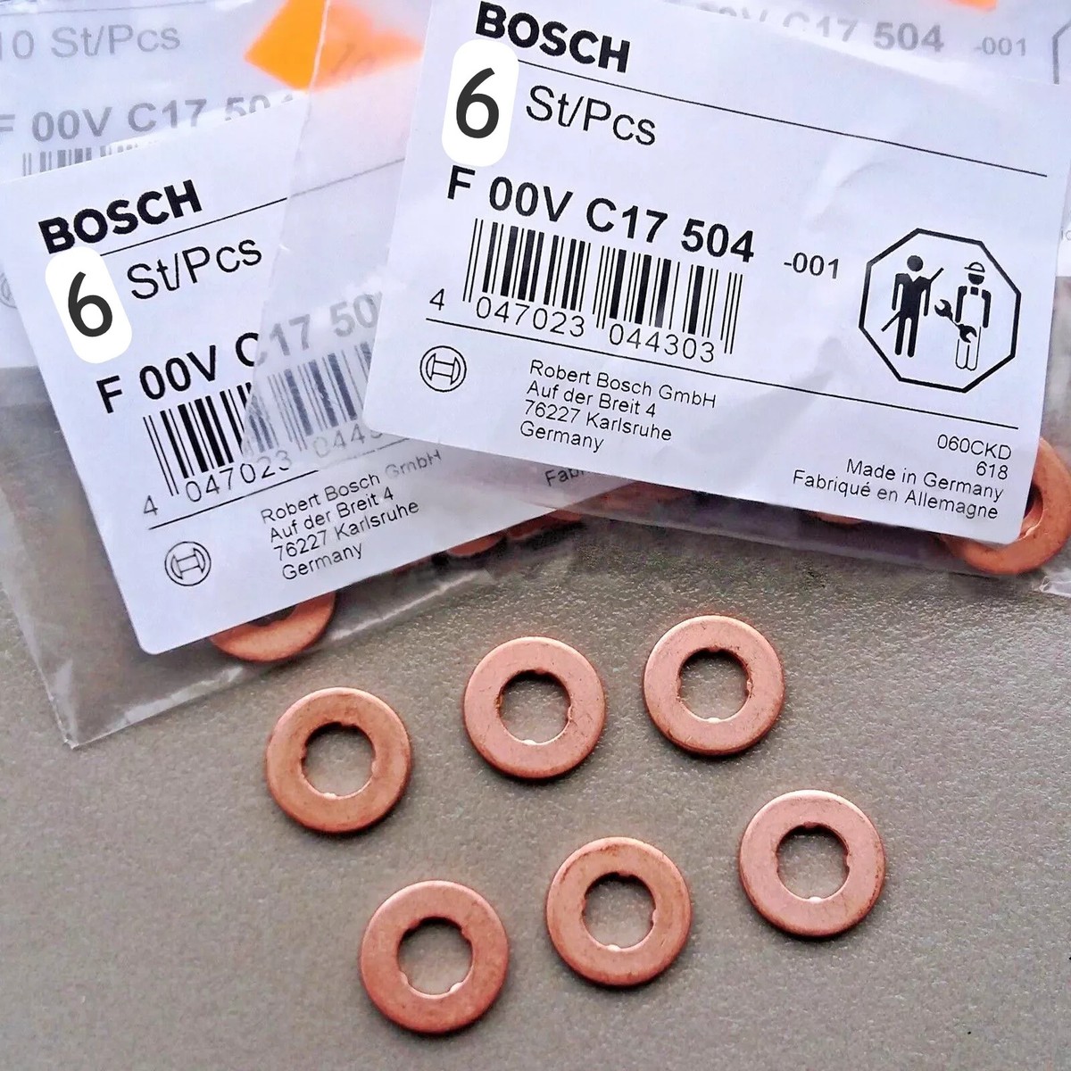 F00VC17504 BOSCH diesel fuel injection nozzle holder gasket washer