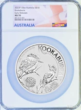 2023 P Australia Silver Kookaburra NGC MS 70 10oz $10 Coin Flag ER Label PERFECT