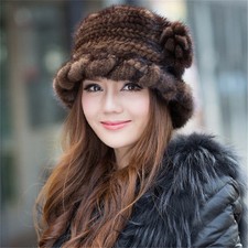 100 Genuine Knitted Mink Fur Hat Women Cap Headgear Winter Tuque Beanie Hats