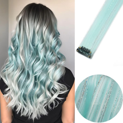 Clip In lange dicke Glitzer Glitzer Haarverlängerungen, Party Haar Highlights