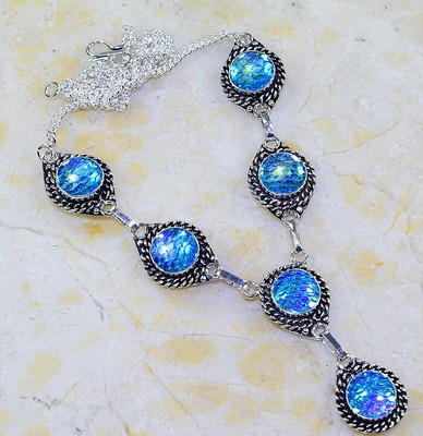 Silver Vintage Style Royal Blue Rainbow Titanium Druzy Necklace WN10412