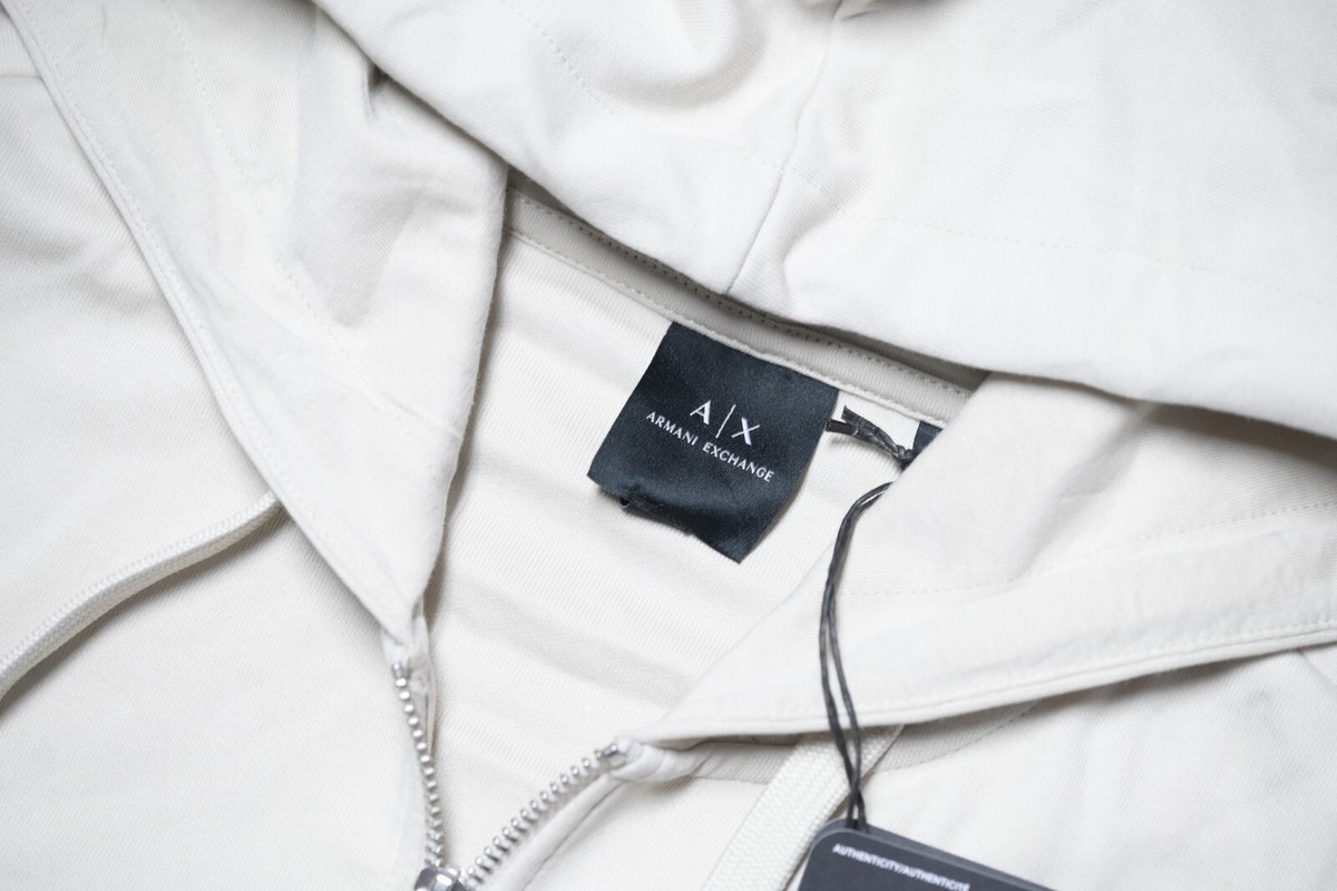 Armani Exchange $170 A|X Men's Full Zip Cream Cotton Hooded Armani Exchange $170 A|X Men's Full Zip Cream Cotton Hooded