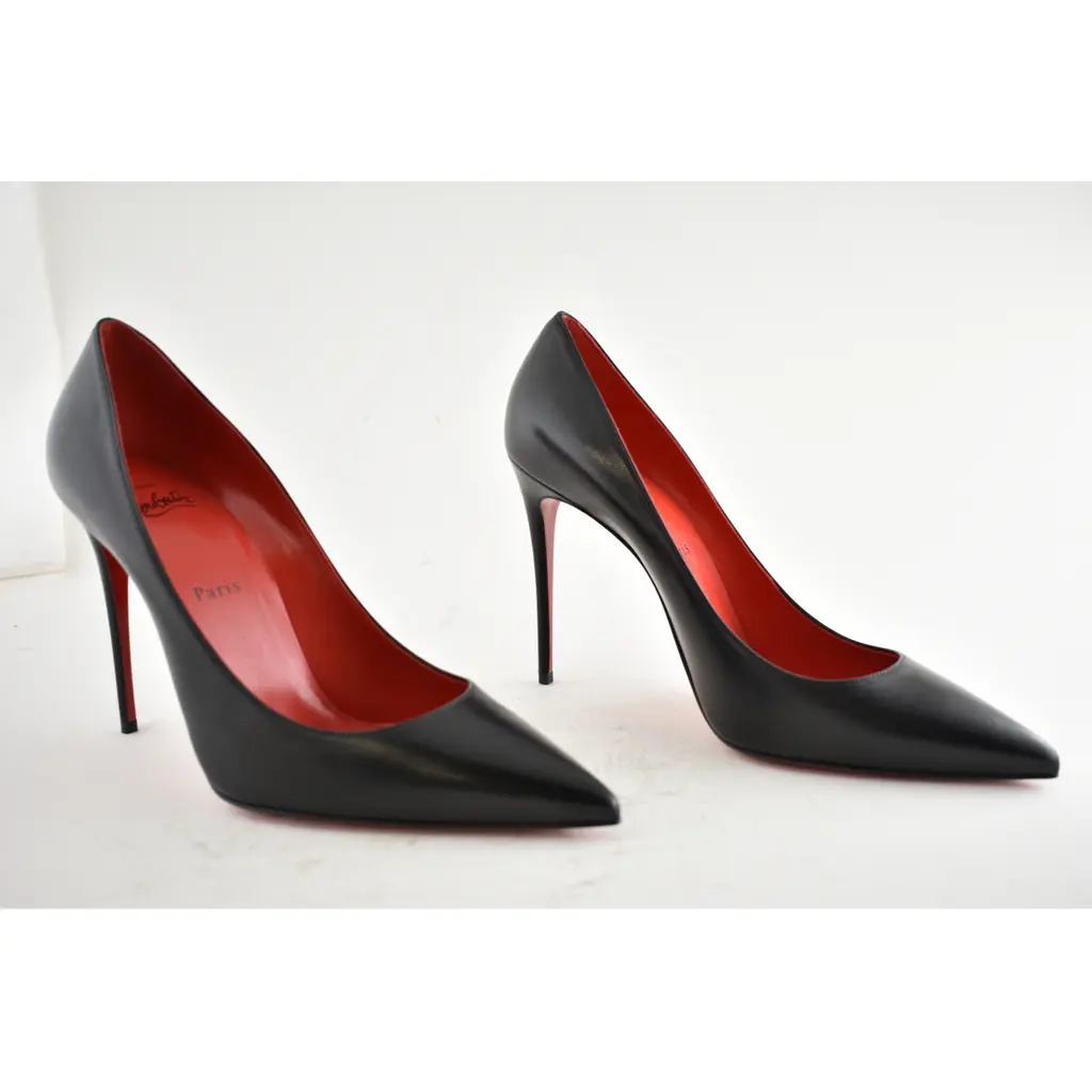 Christian Louboutin Kate 100 Black Leather Loubi Red Lining