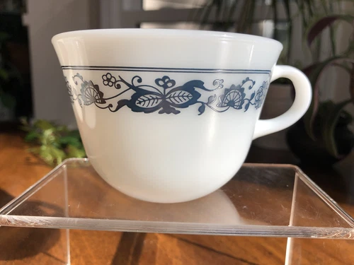 Vintage Pyrex Milk Glass Coffee Mug Tea Cup Old Town Blue Corelle Compatible