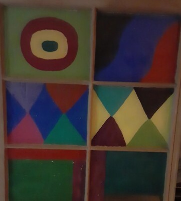 AVANGUARD COLOR CREATE ABSTRACT ACRYLIC PAINTED GLASS WINDOW PANE PANELS 32x27''