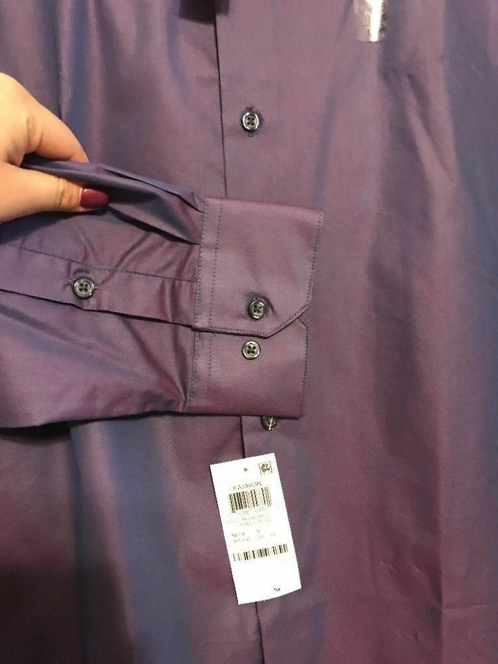 Aleani резинке эластичная рубашка мужская длинным рукавом размер 16 34-35 фиолетовый новый корабль 24hr - Изображение 4 из 4