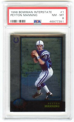 PEYTON MANNING~RARE 1998 BOWMAN INTERSTATE PSA-8 NM-MT HOT NFL ROOKIE RC  CARD #1
