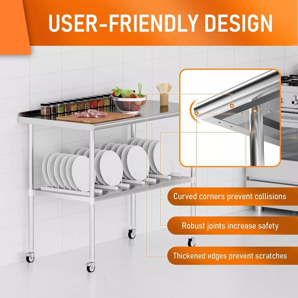 Stainless Steel Table for Prep & Work with Backsplash & Casters 30" x 48" New