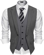 Men's Layered Slim Fit Formal Vest Wedding Waistcoat Business Dress Suit Top
