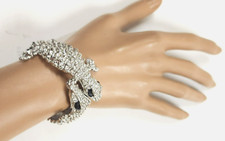 NATASHA SILVER TONE,BLACK,CRYSTALS ALL OVER 3D CROCODILE BANGLE,BRACELET,CUFF