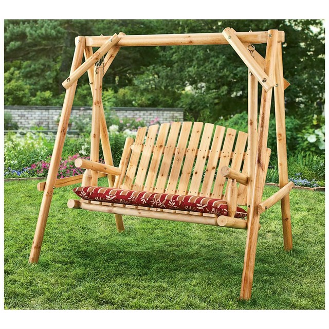 2 Person Log Swing 4ft Rustic Natural Porch Garden Patio Bench Swings