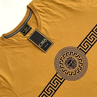 CASA MODA COUTURE T-Shirt Men's SIZE 4XL Or Pur Gold Medusa Logo Shirt Tee NWT