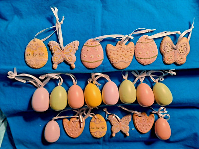 21 PASTEL EASTER ORNAMENTS 1.5'' EASTER EGGS & 1.75'' FLAT ORNAMENTS RESIN