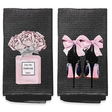Black and Pink Bathroom Towels Pink Bathroom Accessories Set of 2 Black Bath ...