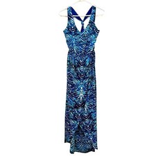 Forever 21 Sleeveless Racerback Hi Low Maxi Dress Size Large Blue Green NWT