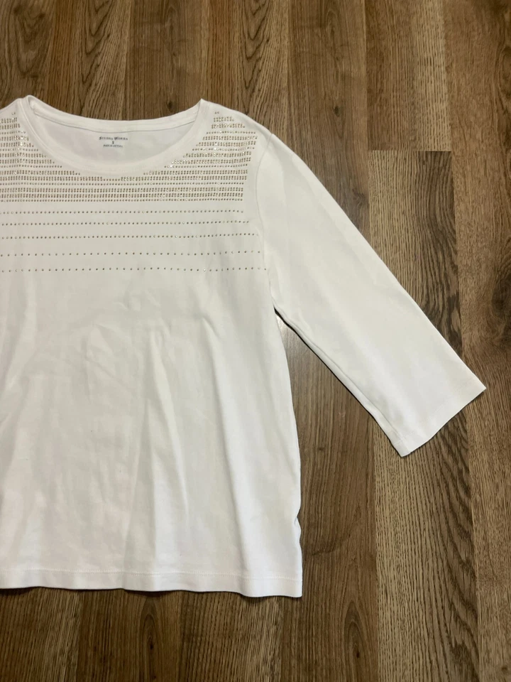 Studio Works Shirt, Women's Size Small, White, 3/4 Sleeve, Beads - Image 4 of 4