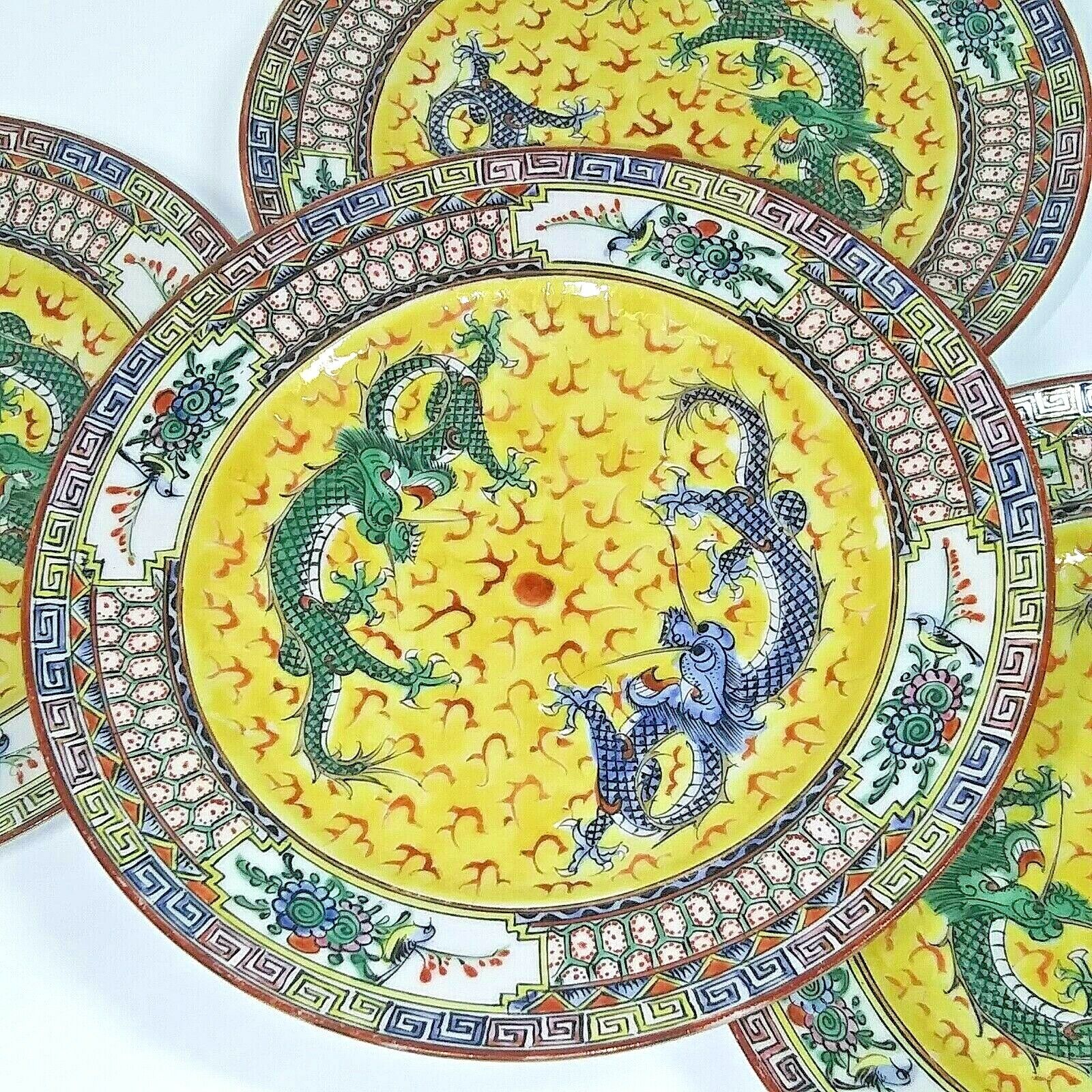 Vintage Chinese Dragon Genuine Free New product!! Shipping Famille Rose Dessert P Luncheon Porcelain