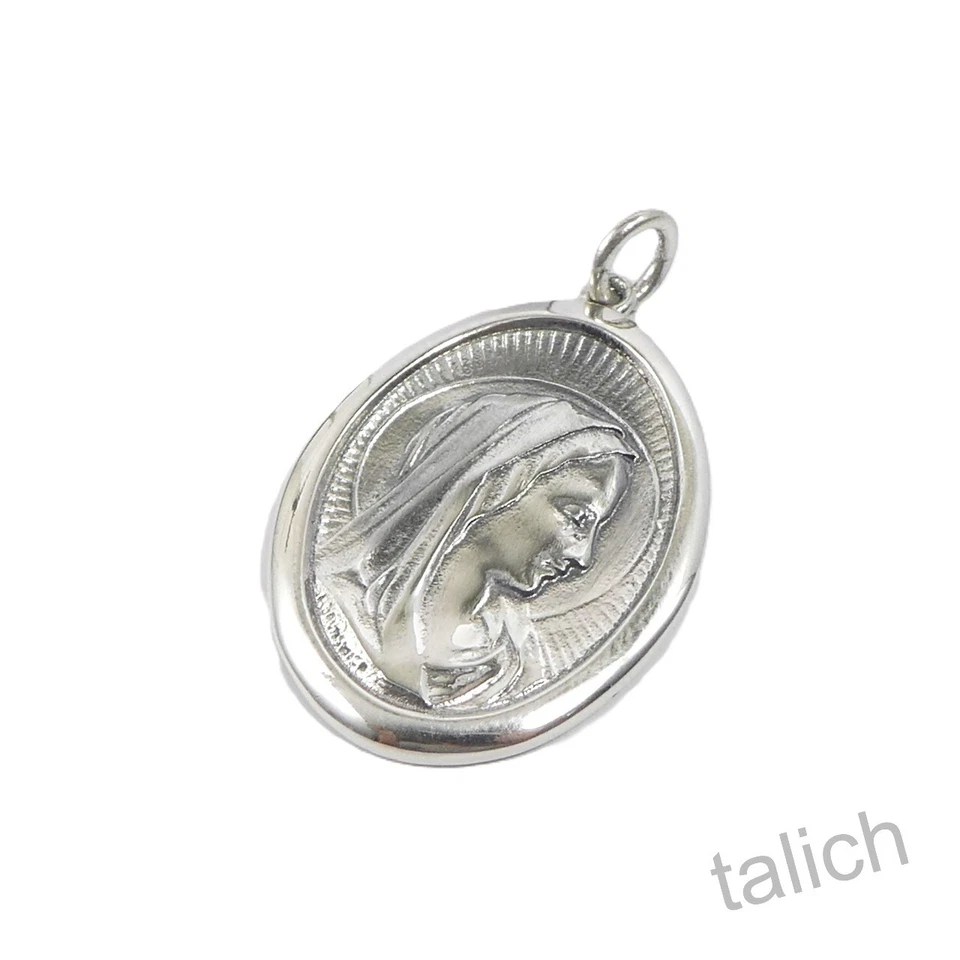 Colgante amuleto ovalado de plata de ley 925 maciza pulida de Santa Virgen María regalo Foto 4 de 4