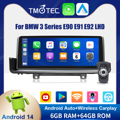 Autoradio Stereo Android 14 6+64GB Wireless Carplay +iDrive Knob für BMW E90 E91