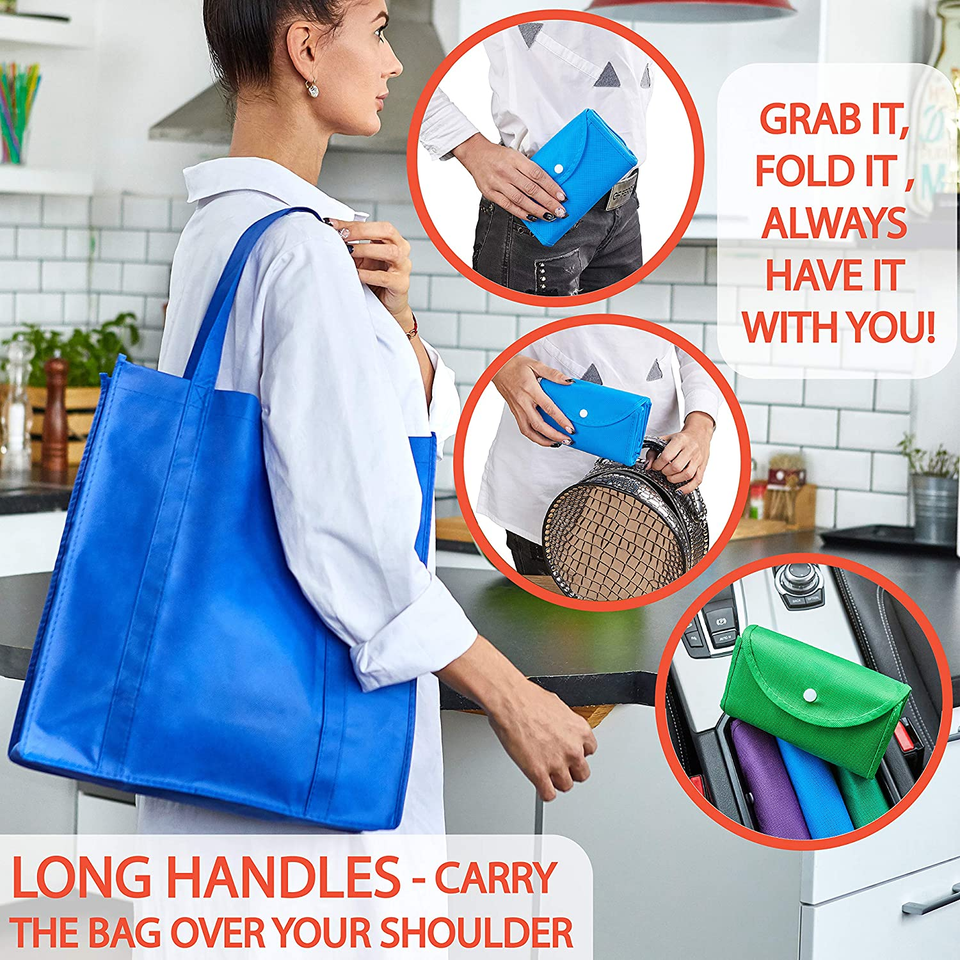 Extra Large Grocery Bags (Set of 5) Foldable into Pouch, Durable