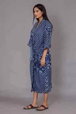 1 PC Indian block Print 100% cotton robe gown Hippie women maxi kimono dresses