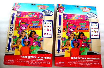 2 Rainbow Butterfly Unicorn Kitty Happy Birthday Scene Setter With Photo Props