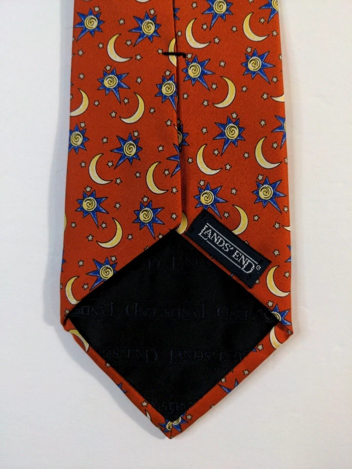 Corbata Sun & Moon Tie Lands’ End 100 % seda hecha a mano novedad EE. UU. larga 64” x 4” Foto 3 de 4