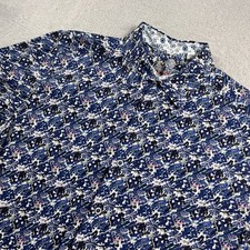Robert Graham Shirt Mens Large Blue Paisley Floral All Over Print Short Sleeve