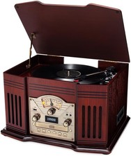 All-in-One Turntable with 3-Speed Record Player, Bluetooth, CD, Cassette Tape...